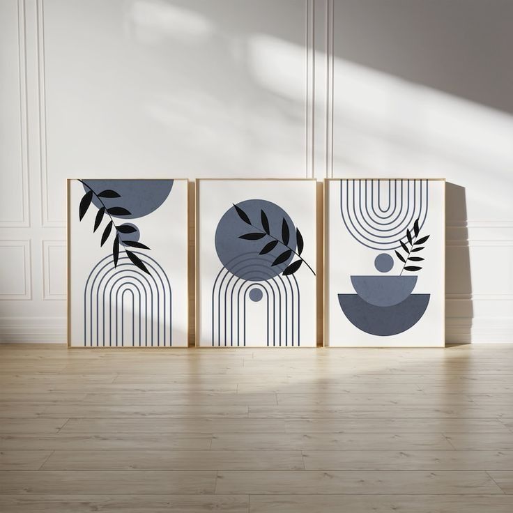 Set of 3 Abstract Botanical Wall Art Frames – 8x11" MDF Wood with Adhesive Backing View Gallery - Pakistan