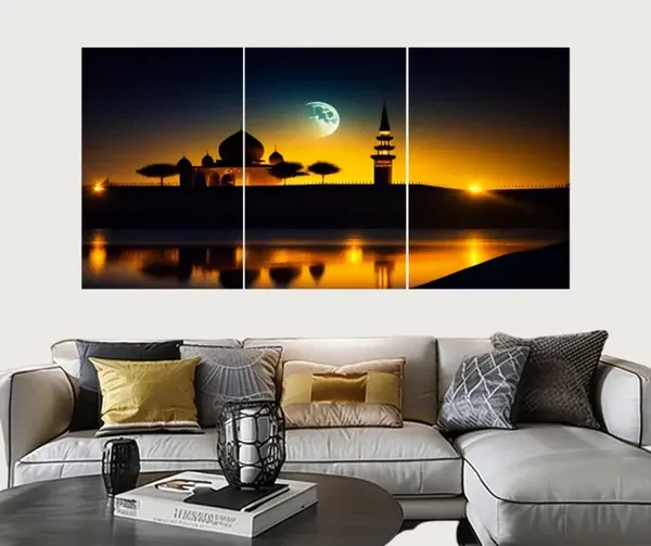 Set of 3 Mosque Silhouette Wall Art Frames – 8x11" MDF Wood with Adhesive Backing