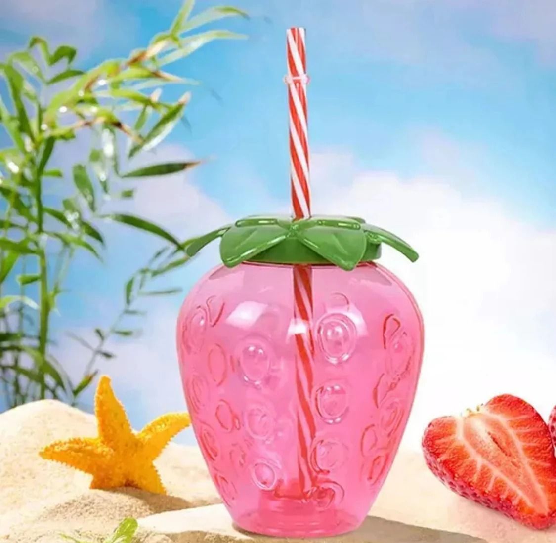 Strawberry Straw Water Bottle (Cute/Kawaii Design)