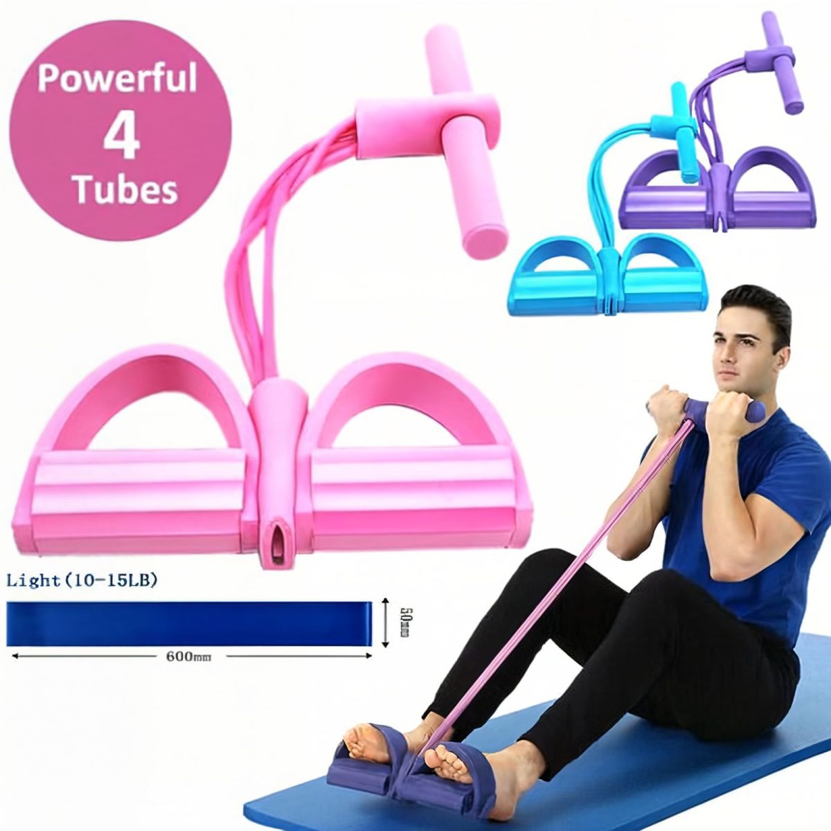 Foot Pedal Resistance Band Elastic Sit Up Pull Rope For Yoga And Fitness Tummy Trimmer Providing Durable Quality Comfortable Use (Random Color)