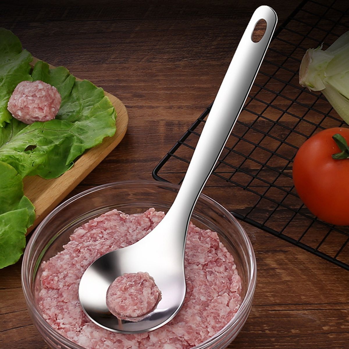 Meatball Spoon | Stainless Steel Scoop Ball Maker | Non‑Stick Meatball Baller with Long Handle View Gallery - Pakistan