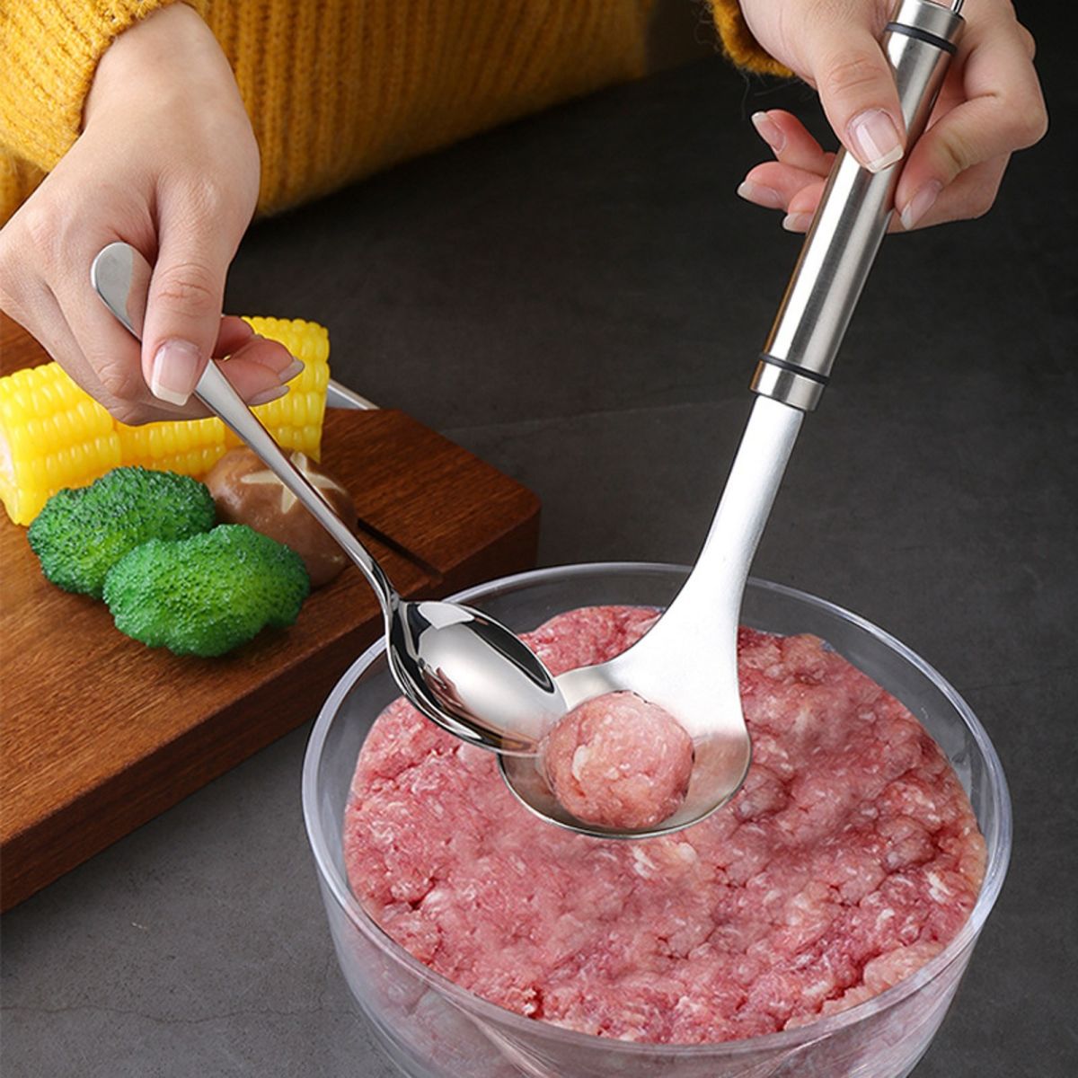 Meatball Spoon | Stainless Steel Scoop Ball Maker | Non‑Stick Meatball Baller with Long Handle View Gallery - Pakistan
