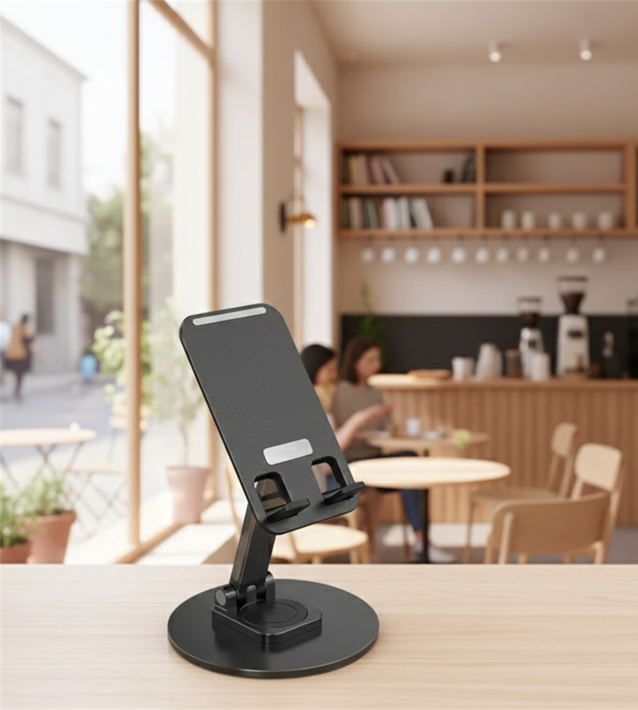 Sleek Matte Black Universal Adjustable Desktop Phone Stand for Home Gym Office and Kitchen Surface Stability View Gallery - Pakistan