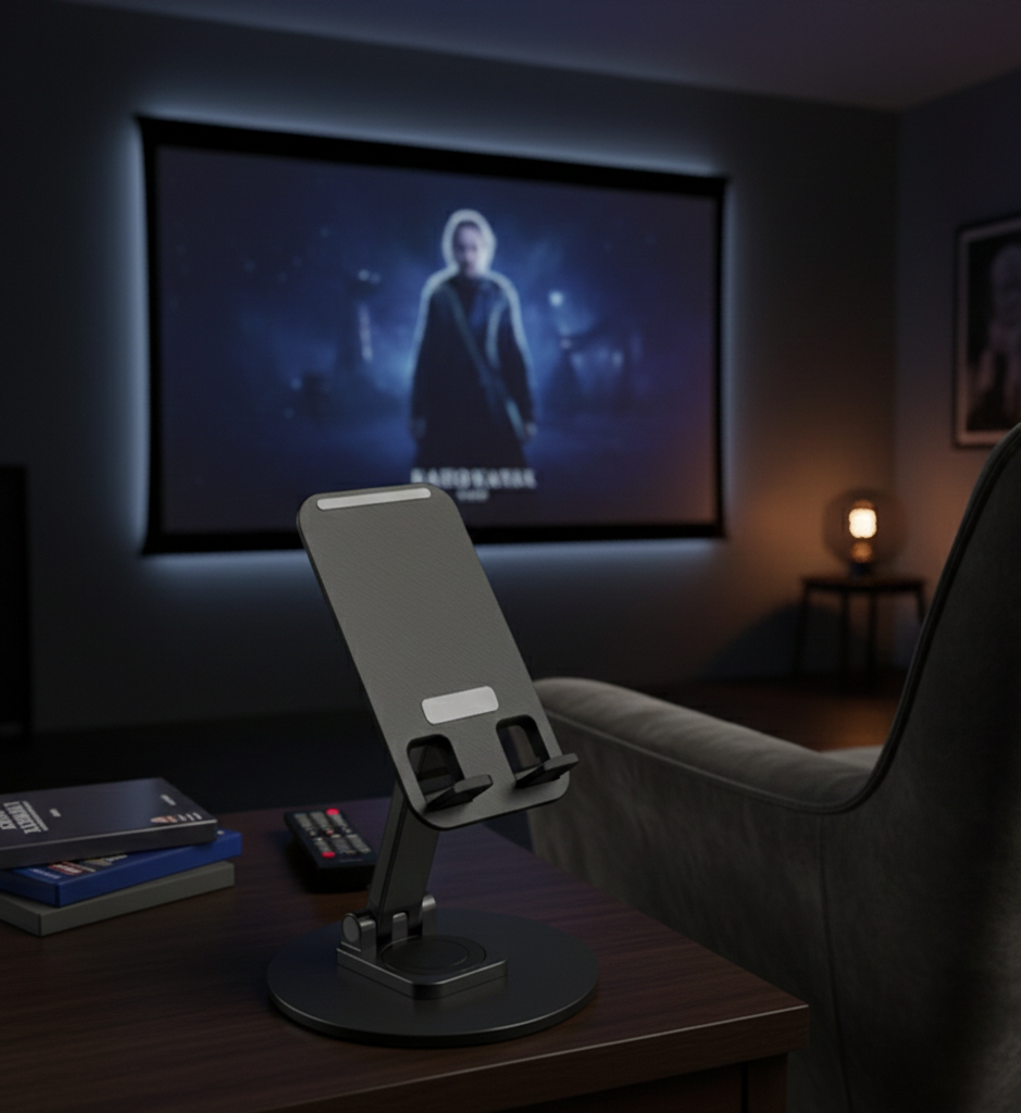 Sleek Matte Black Universal Adjustable Desktop Phone Stand for Home Gym Office and Kitchen Surface Stability View Gallery - Pakistan
