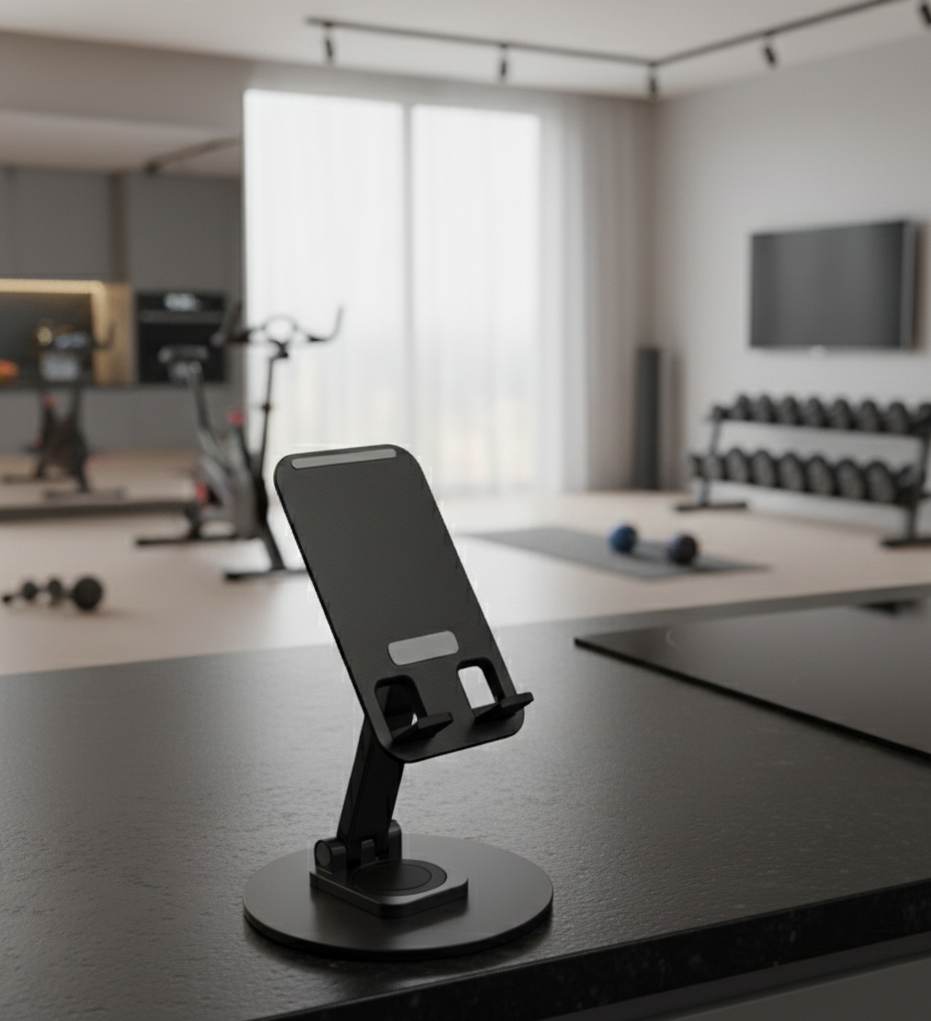 Sleek Matte Black Universal Adjustable Desktop Phone Stand for Home Gym Office and Kitchen Surface Stability View Gallery - Pakistan