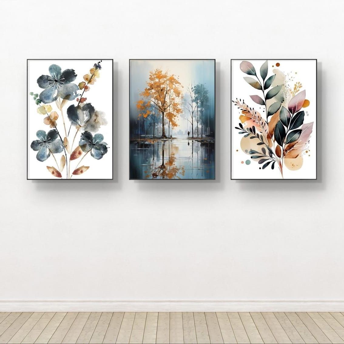 Set of 3 Nature-Inspired Wall Art Frames – 8x11" MDF with Sticky Backing View Gallery - Pakistan