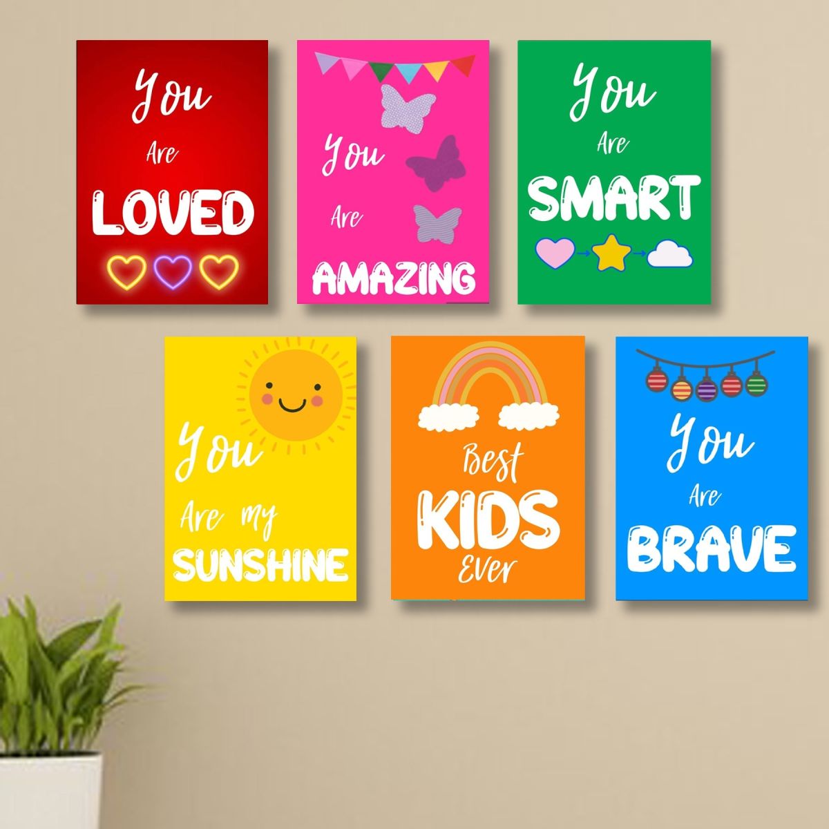Set of 6 Kids' Motivational Wall Art Frames – 8x11" MDF with Sticky Backing View Gallery - Pakistan