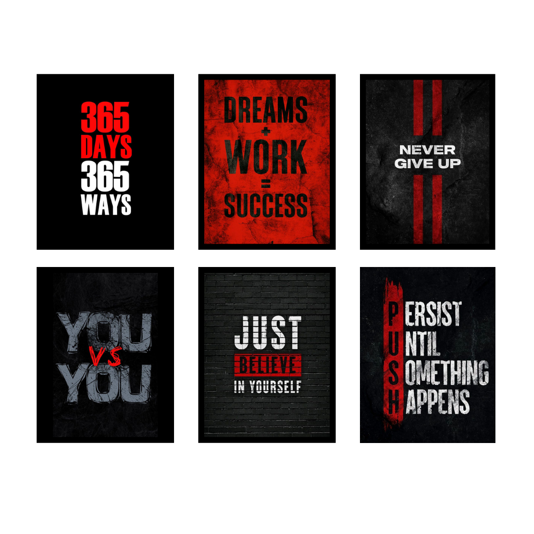 Set of 6 Motivational Wall Art Frames – 8x11" MDF with Sticky Backing View Gallery - Pakistan