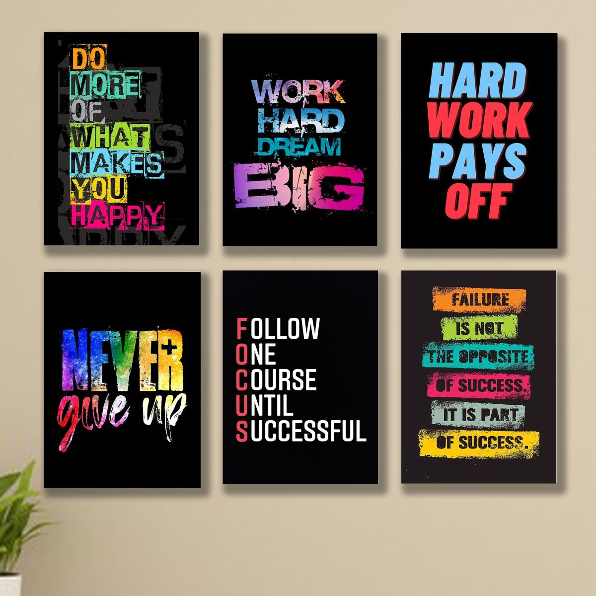 Set of 6 Motivational Wall Art Frames – 8x11" MDF with Sticky Backing View Gallery - Pakistan