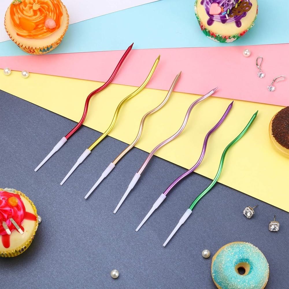 Curved Cake Candles | Pack of 6 | Decorative Cake Toppers for Birthdays, Weddings & Celebrations ( Random Color) View Gallery - Pakistan