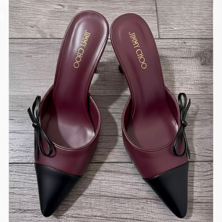 Jimmy Choo Pointed-Toe Leather Mules with Bow Detail