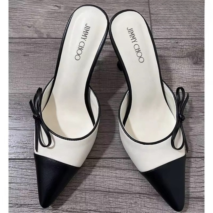 Jimmy Choo Pointed-Toe Leather Mules with Bow Detail View Gallery - Pakistan