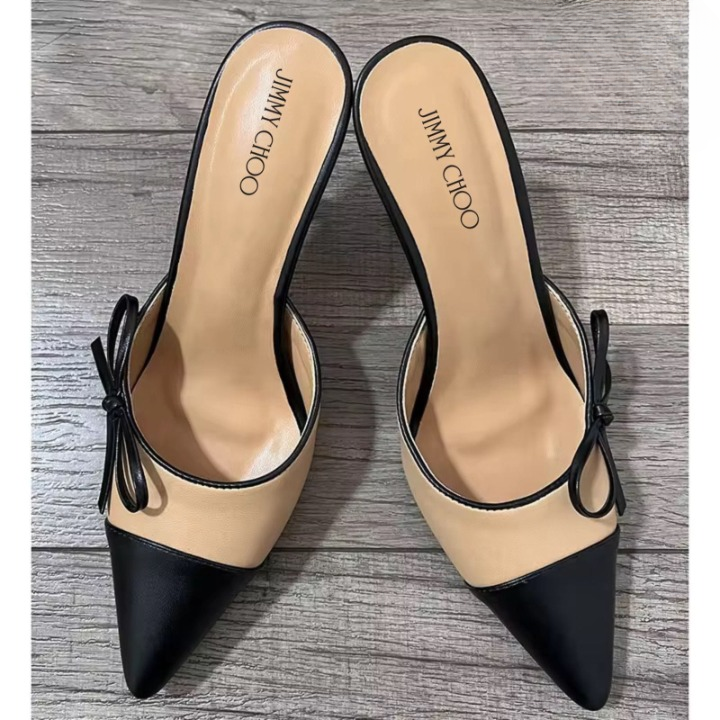 Jimmy Choo Pointed-Toe Leather Mules with Bow Detail View Gallery - Pakistan