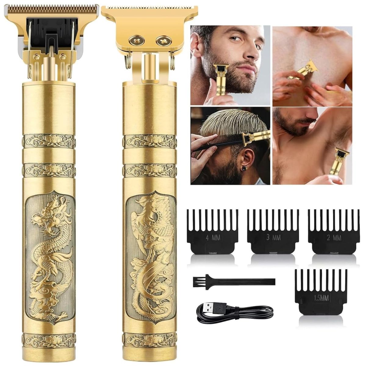 Metal Body Vintage T9 Trimmer &amp; Hair Clipper for Men | USB Rechargeable Professional Hair Cutting Machine | Precision Beard &amp; Hair Grooming Tool