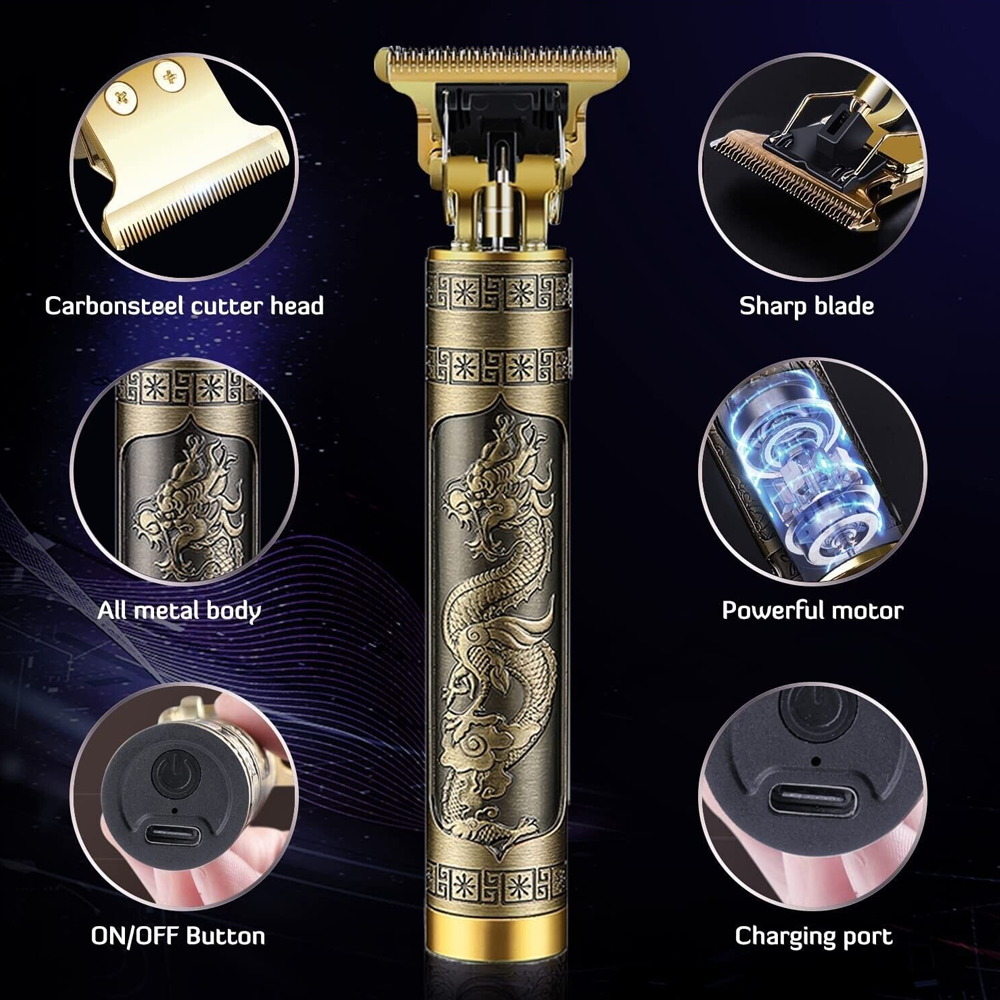 Metal Body Vintage T9 Trimmer & Hair Clipper for Men | USB Rechargeable Professional Hair Cutting Machine | Precision Beard & Hair Grooming Tool View Gallery - Pakistan