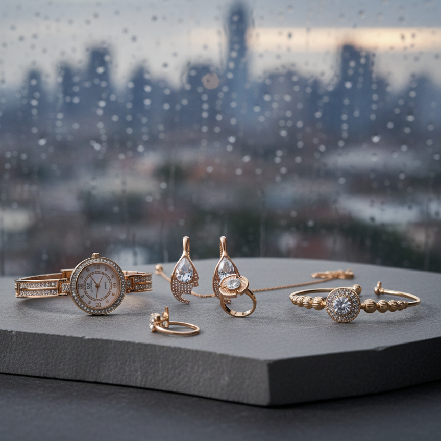 The Midnight Elegance Gold-Tone Jewelry & Timepiece Collection View Gallery - Pakistan