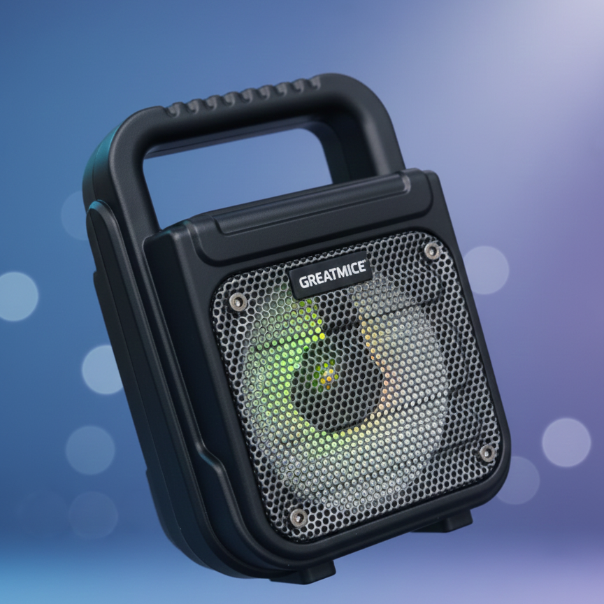 GREATMICE Portable Wireless Party Speaker – Rugged Outdoor Bluetooth Speaker with Integrated Carrying Handle and RGB LED Light Effects