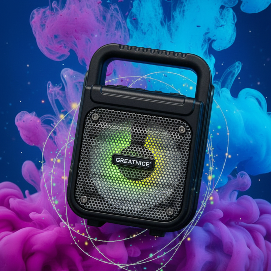 GREATMICE Portable Wireless Party Speaker – Rugged Outdoor Bluetooth Speaker with Integrated Carrying Handle and RGB LED Light Effects View Gallery - Pakistan