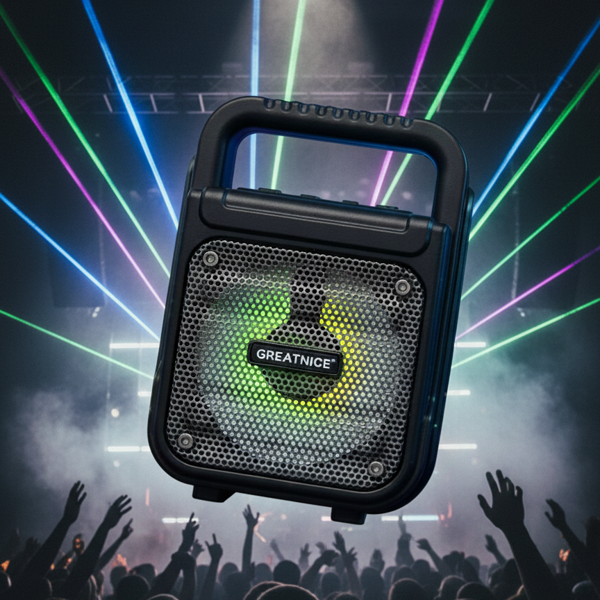 GREATMICE Portable Wireless Party Speaker – Rugged Outdoor Bluetooth Speaker with Integrated Carrying Handle and RGB LED Light Effects View Gallery - Pakistan