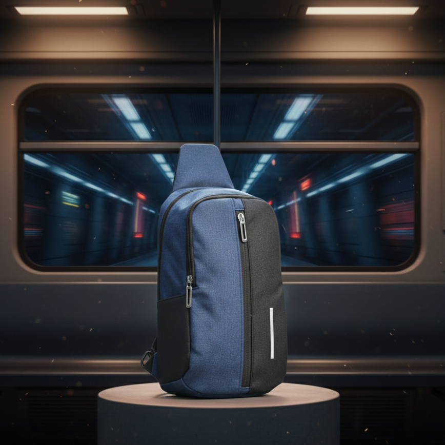 Blue And Black Sling Backpack Providing Durable Quality With Comfortable Carry Stylish Design