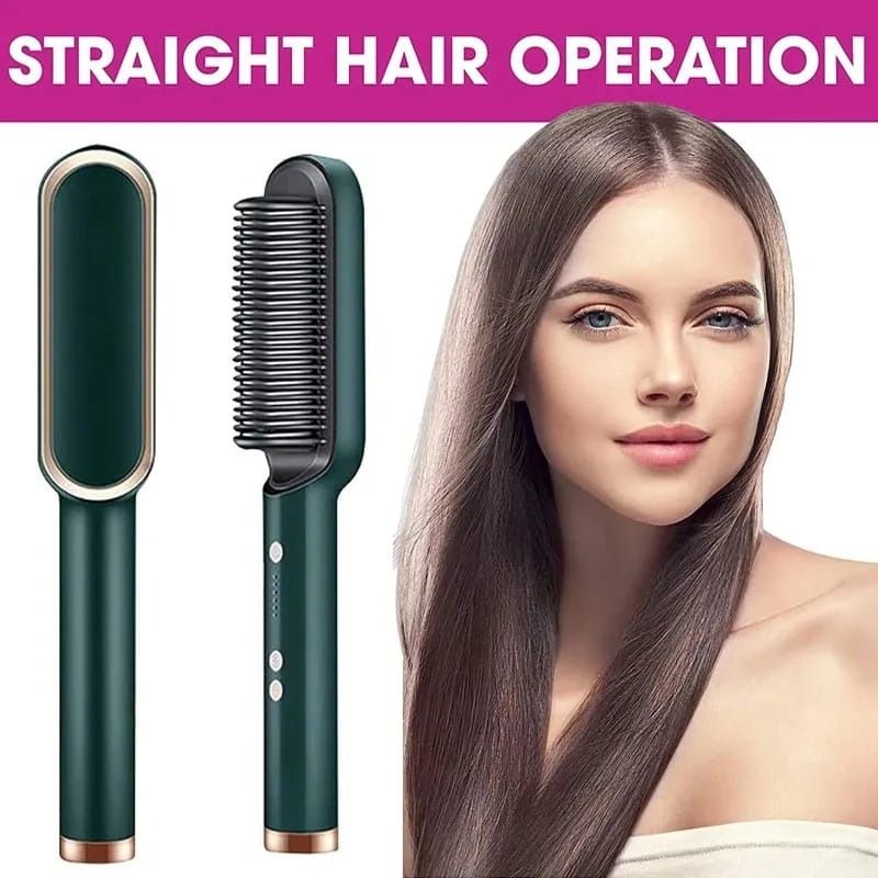909 Hair Straightening Brush | Electric 2‑in‑1 Straightener & Curler | Heating Styling Comb | Quick 3‑Minute Styling View Gallery - Pakistan