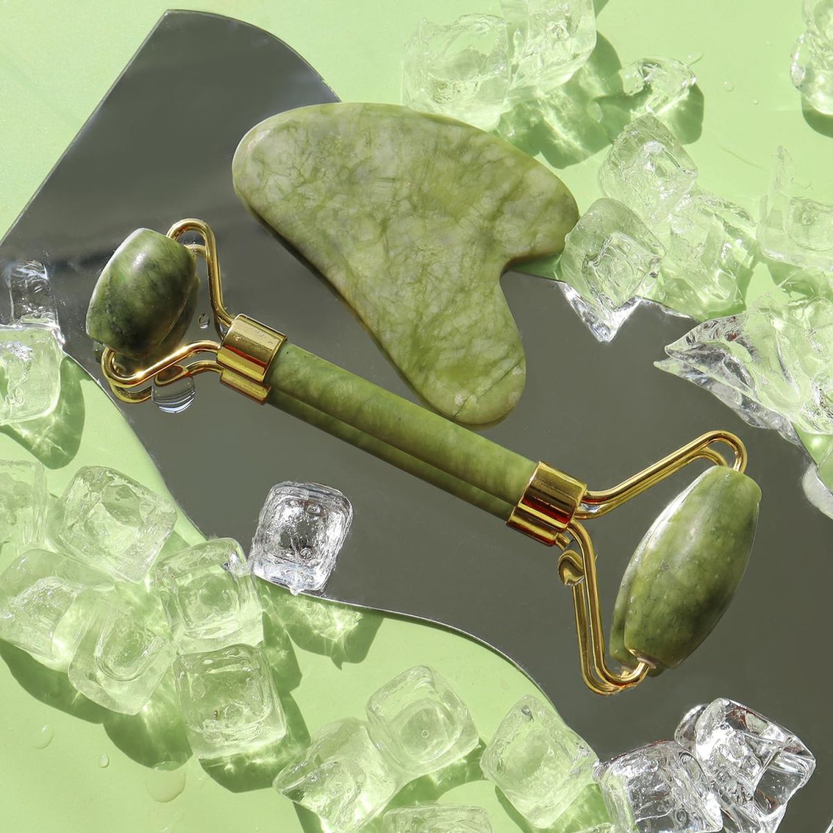 Jade Roller Facial Massager | Manual | With Gua Sha Tool | Natural Skincare | Relax & Refresh View Gallery - Pakistan