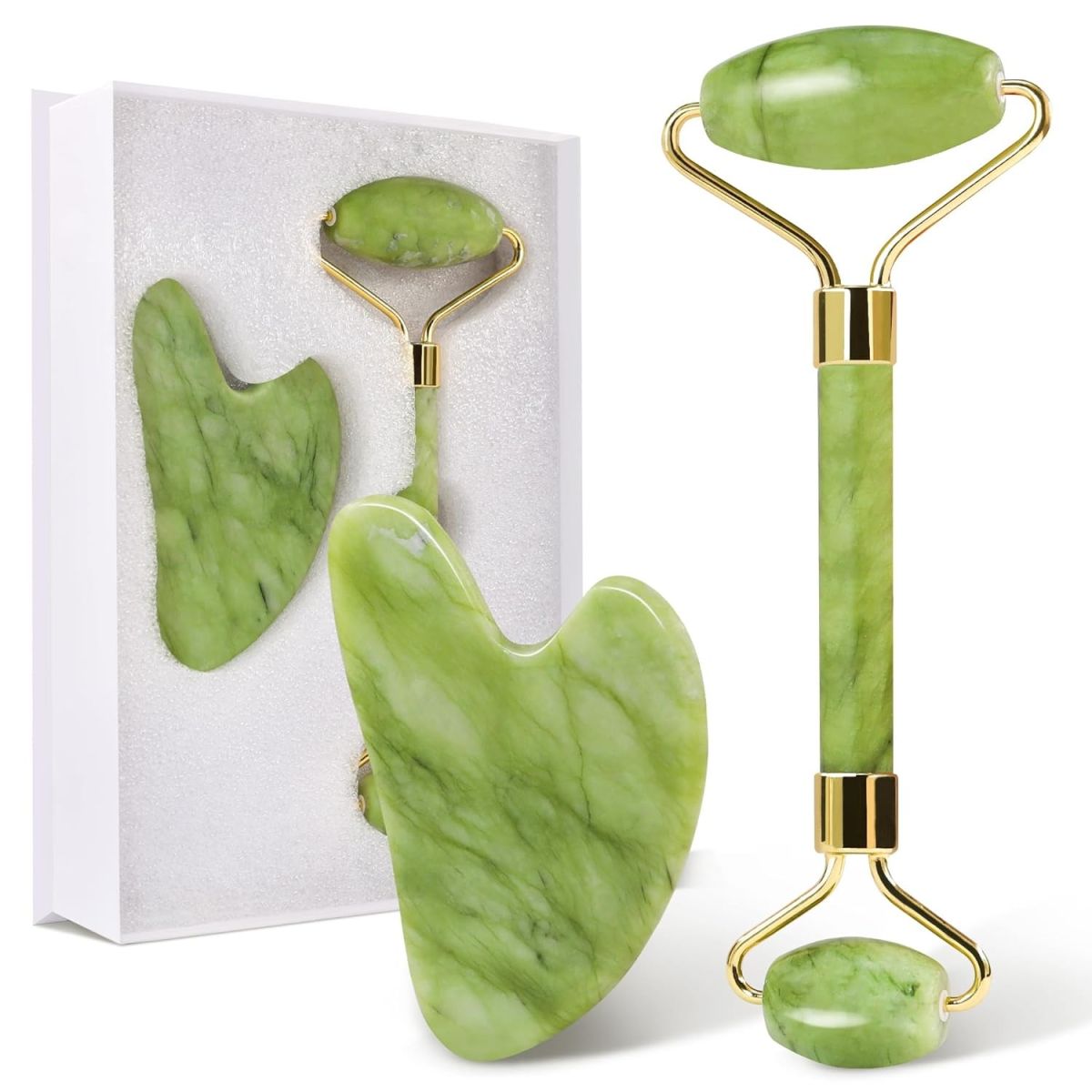 Jade Roller Facial Massager | Manual | With Gua Sha Tool | Natural Skincare | Relax & Refresh View Gallery - Pakistan