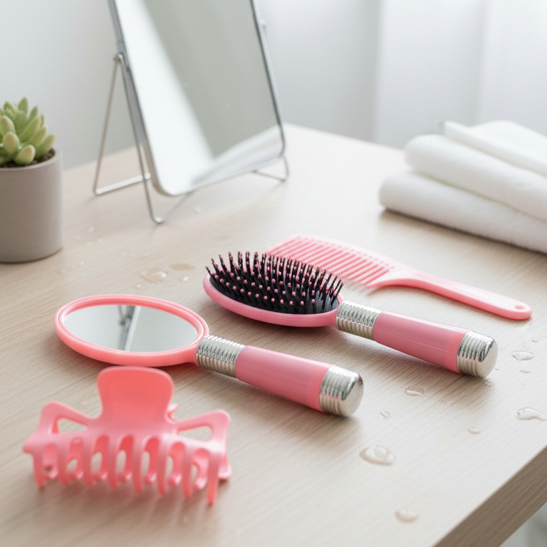 Pink 4 Piece Hair Brush Set Providing Premium Quality With Fashionable Design Comfortable Grip