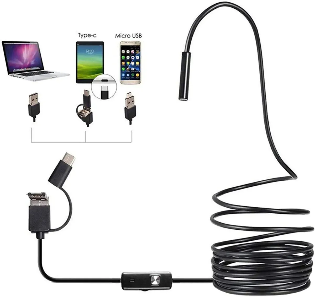 3 In 1 Type C / Micro USB / PC Endoscope Camera 3.5m With HD Lens, Adjustable LED Lights & IP67 Waterproof Design View Gallery - Pakistan