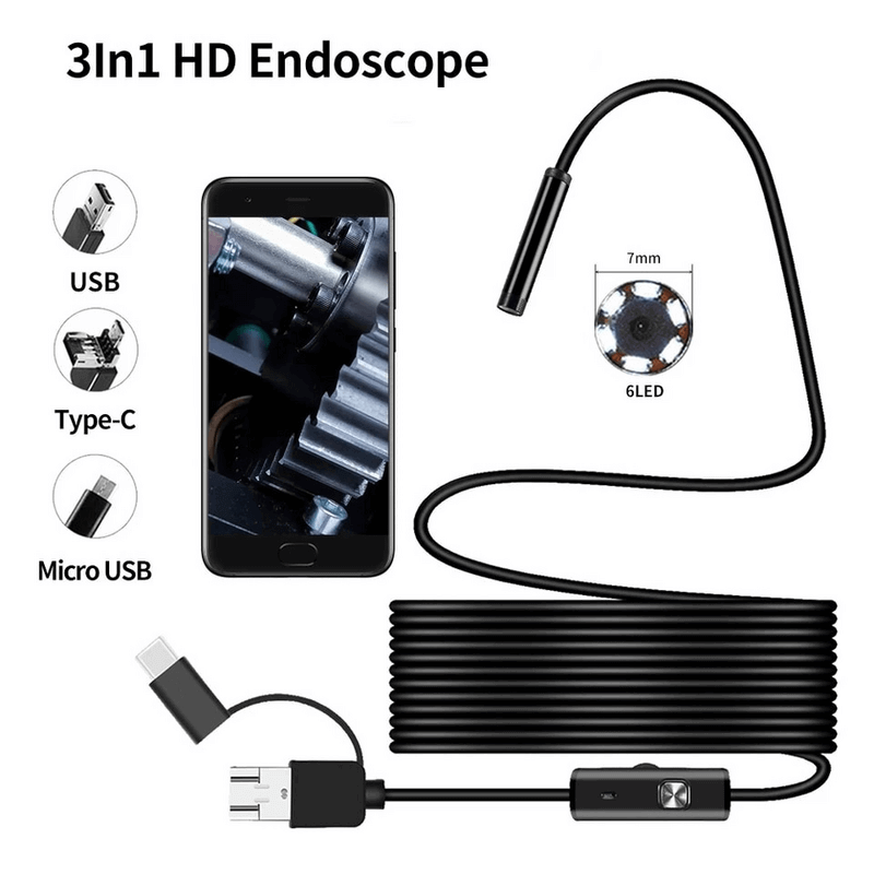 3 In 1 Type C / Micro USB / PC Endoscope Camera 3.5m With HD Lens, Adjustable LED Lights & IP67 Waterproof Design View Gallery - Pakistan