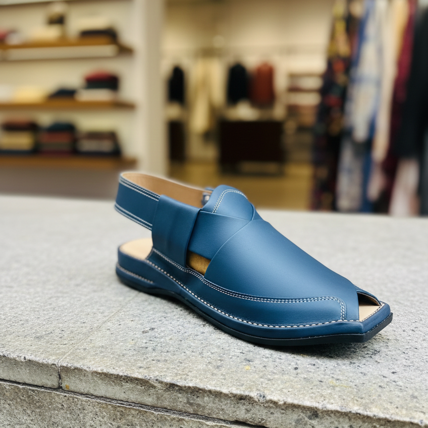 Blue Zalmi Leather Peshawari Chappal Offering Traditional Craftsmanship With Stylish Design And Comfortable Wear View Gallery - Pakistan