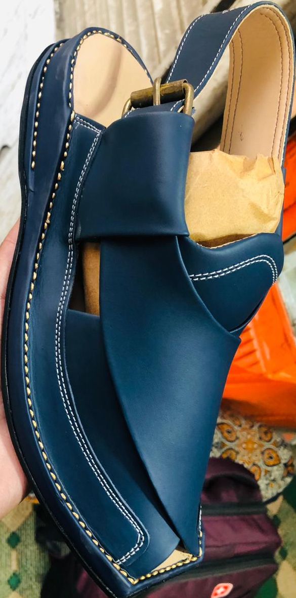 Blue Zalmi Leather Peshawari Chappal Offering Traditional Craftsmanship With Stylish Design And Comfortable Wear View Gallery - Pakistan