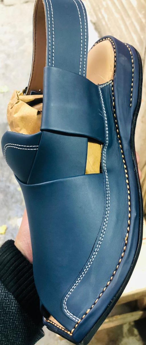 Blue Zalmi Leather Peshawari Chappal Offering Traditional Craftsmanship With Stylish Design And Comfortable Wear View Gallery - Pakistan