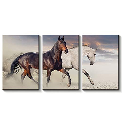 3 Pc Black &amp; White Horse Wall Décor Photo Tiles | Elegant Design | Self‑Adhesive Double Tape | Size 8x11