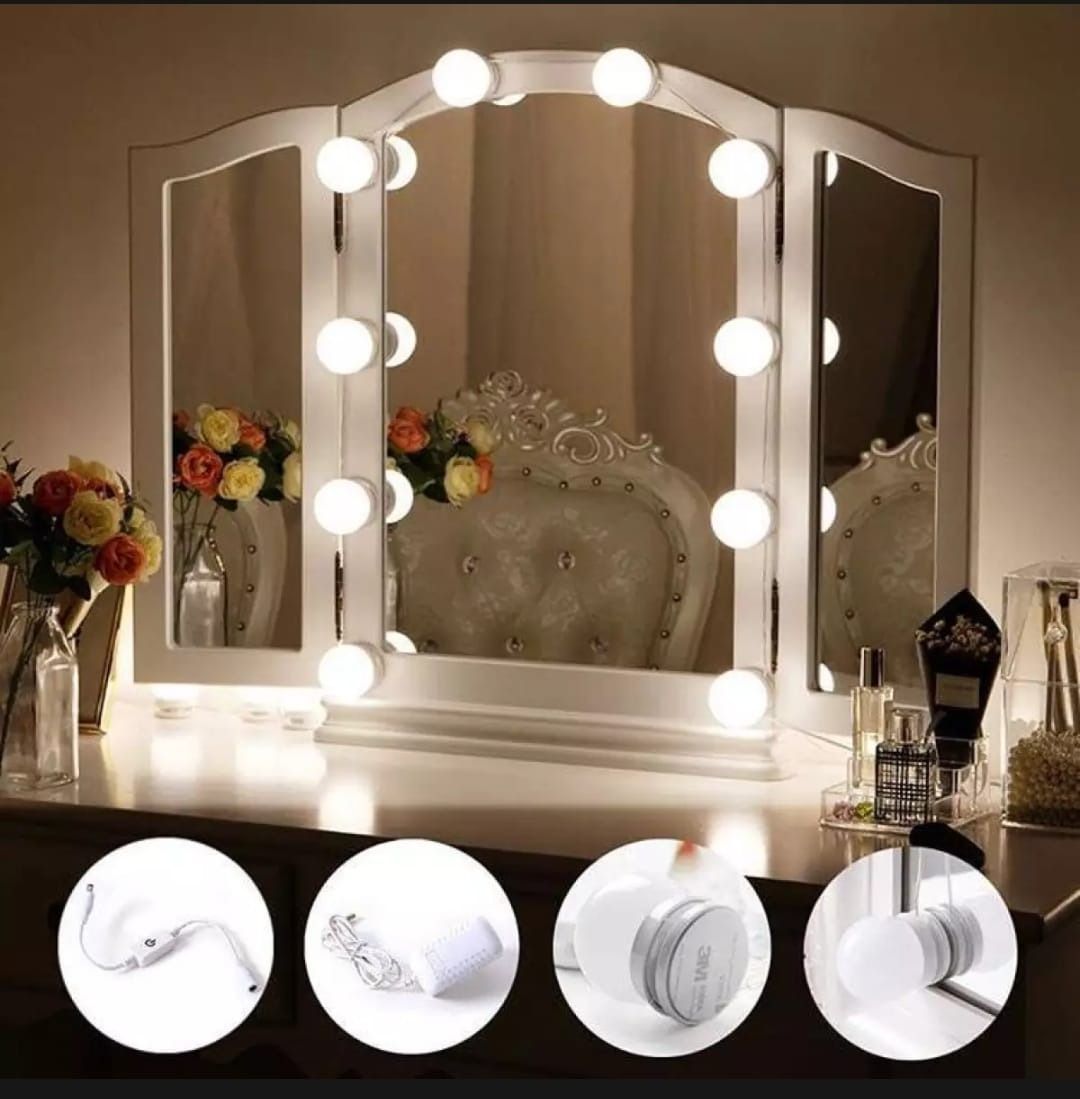 Dimmable LED Vanity Mirror Lights Kit – 10 LED Hollywood Style Bulbs for Makeup Dressing Table & Bathroom Mirror View Gallery - Pakistan