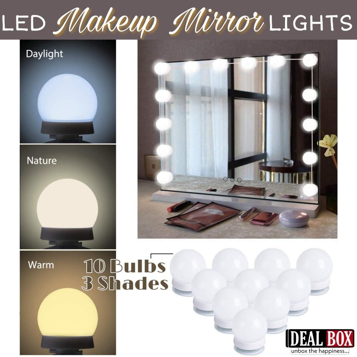Dimmable LED Vanity Mirror Lights Kit – 10 LED Hollywood Style Bulbs for Makeup Dressing Table & Bathroom Mirror View Gallery - Pakistan