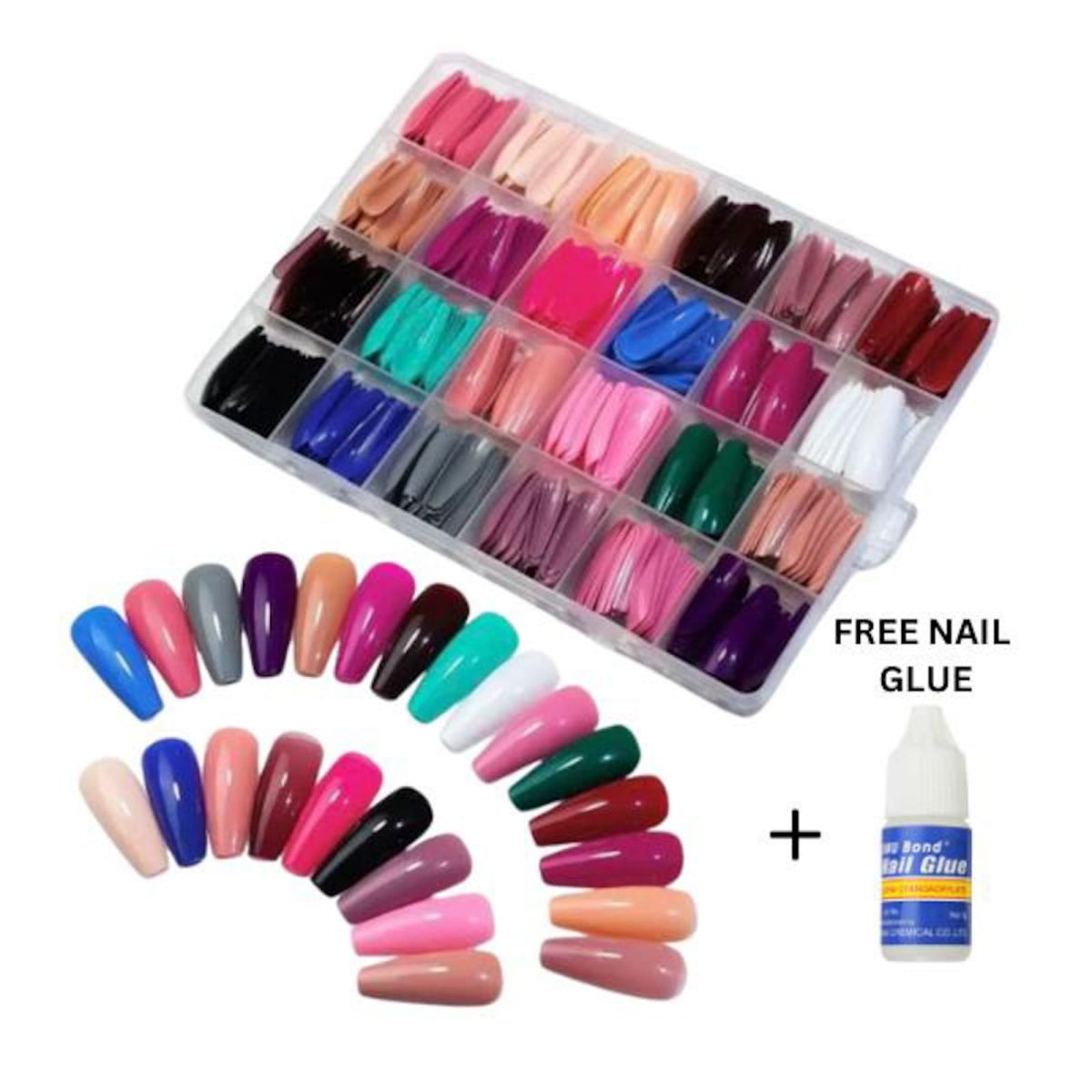 Pack Of 2 576 Pcs Artificial Nails With Free Nail Glue Made Of Abs Plastic In Multicolor