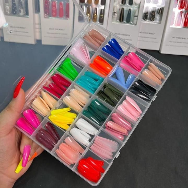 Pack Of 2 576 Pcs Artificial Nails With Free Nail Glue Made Of Abs Plastic In Multicolor View Gallery - Pakistan