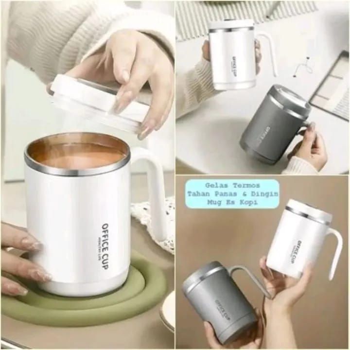 Office Cup: 500ml Double-Walled Stainless Steel Coffee Mug with Ergonomic Handle, Splash-Proof Lid, and Minimalist "Healthy Life" Aesthetic for Home & Workspace View Gallery - Pakistan