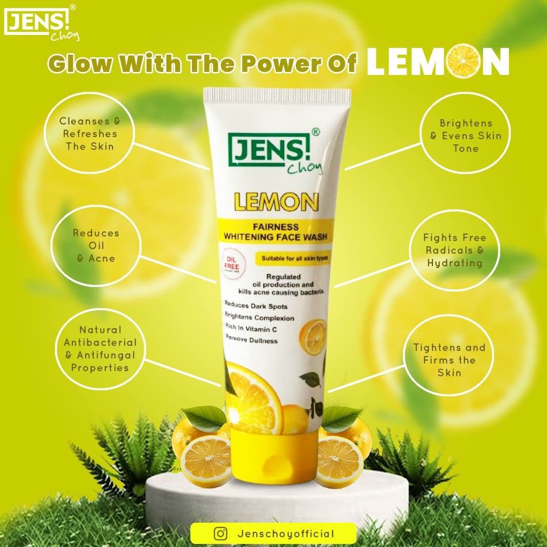 Jens Choy Lemon Fairness Whitening Face Wash Premium Quality Smooth Texture Gentle Formula Comfortable Use - 100g