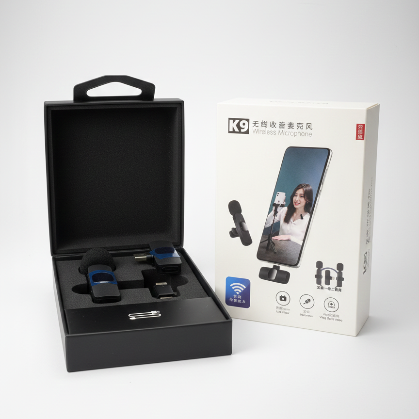 K9 Double Mic | Type‑C Connector 🎤 | Good Sound Quality | Long Battery 🔋 Time | Portable Wireless View Gallery - Pakistan