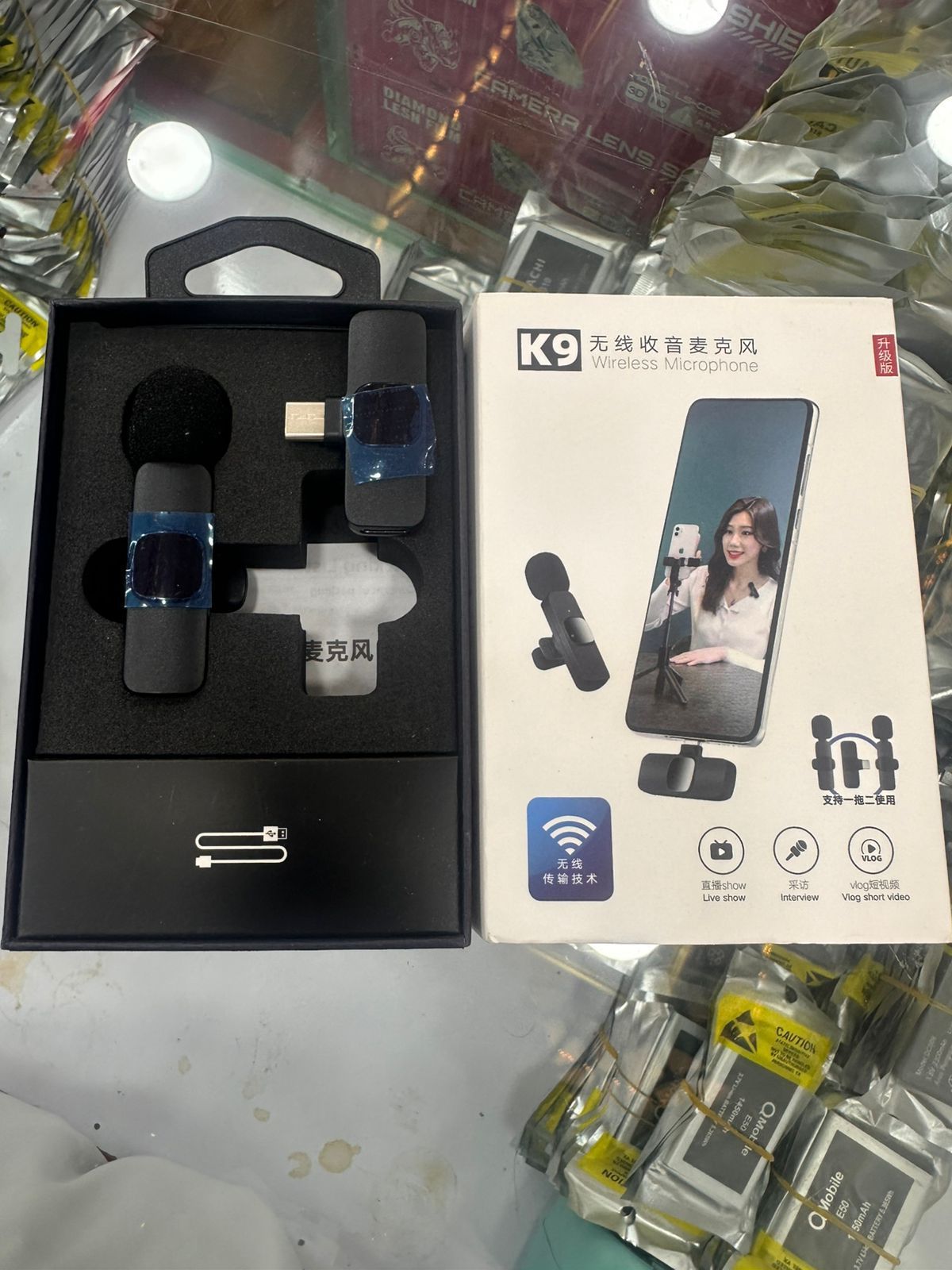 K9 Double Mic | Type‑C Connector 🎤 | Good Sound Quality | Long Battery 🔋 Time | Portable Wireless View Gallery - Pakistan