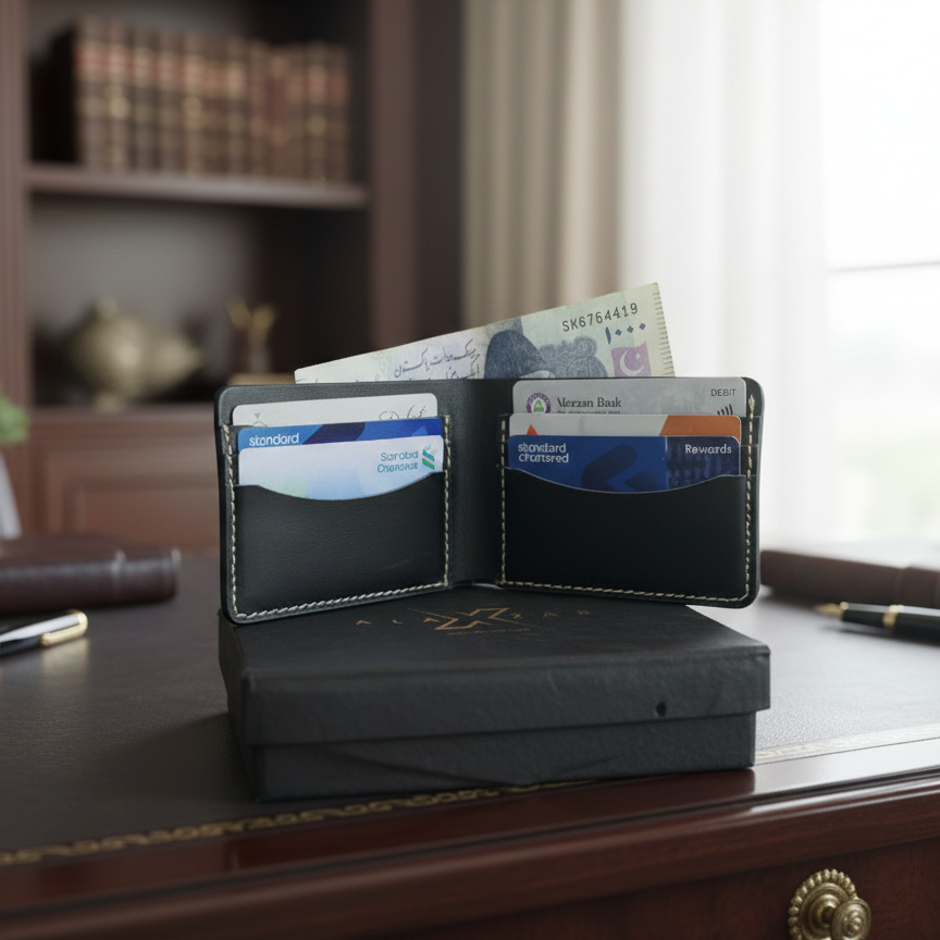 Men’s Rugged Leather Wallet | Black Cow Leather | Durable & Stylish | Premium Quality View Gallery - Pakistan