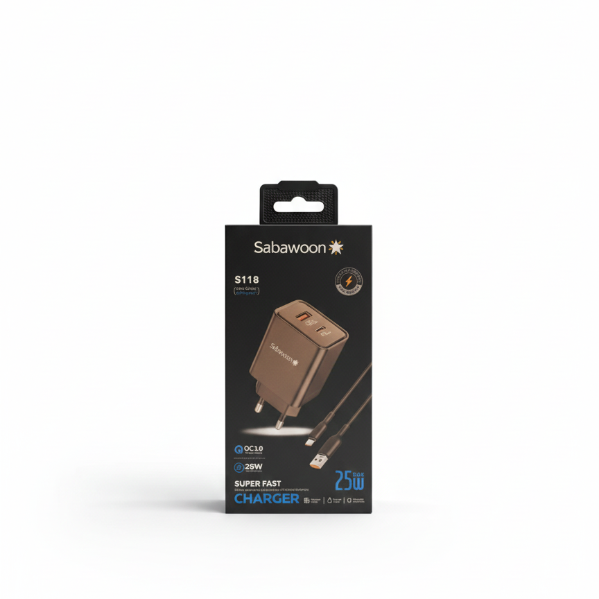 Sabawoon S118 Charger | Original Quality | Fast Charging Adaptor with Cable | Durable & Reliable View Gallery - Pakistan