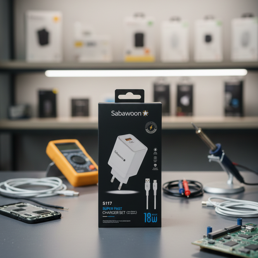 Sabawoon S117 Charger | 18W Fast Charging | 100% Original Quality | Adaptor with Type‑C Cable View Gallery - Pakistan