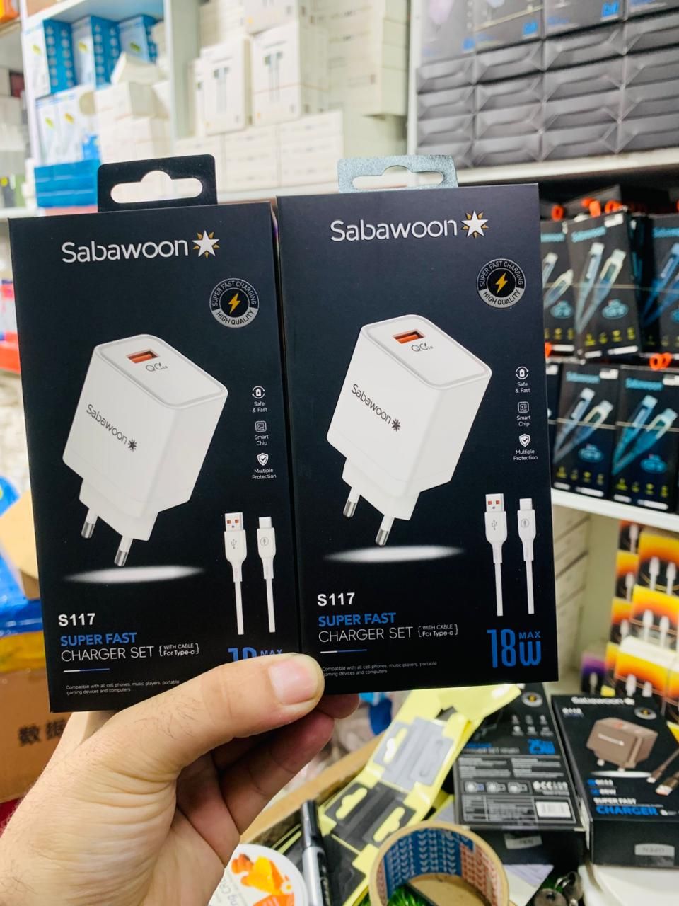 Sabawoon S117 Charger | 18W Fast Charging | 100% Original Quality | Adaptor with Type‑C Cable View Gallery - Pakistan
