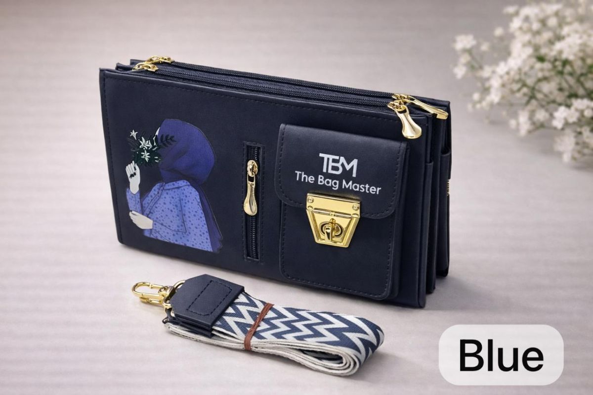 The Bag Master Signature Illustrated Multi-Compartment Crossbody Bag with Detachable Geometric Patterned Straps