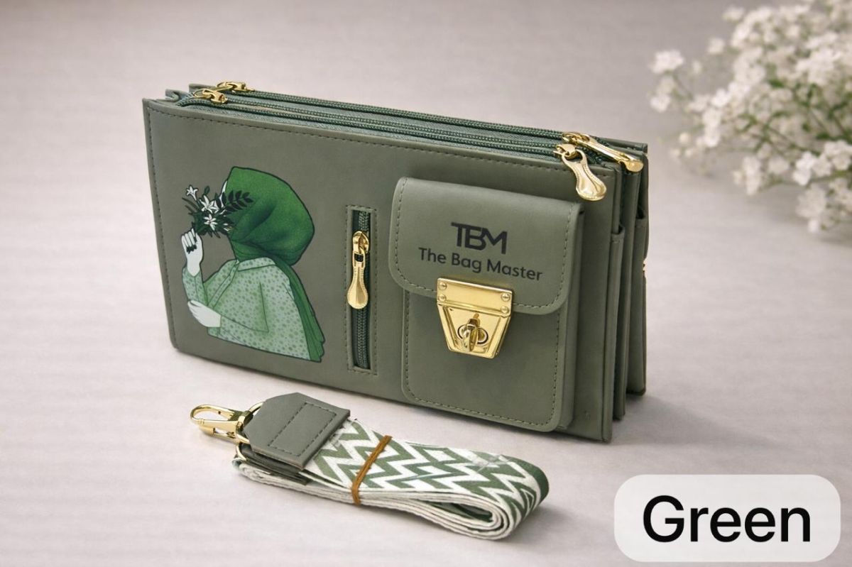 The Bag Master Signature Illustrated Multi-Compartment Crossbody Bag with Detachable Geometric Patterned Straps View Gallery - Pakistan
