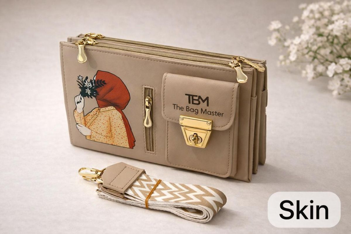The Bag Master Signature Illustrated Multi-Compartment Crossbody Bag with Detachable Geometric Patterned Straps View Gallery - Pakistan