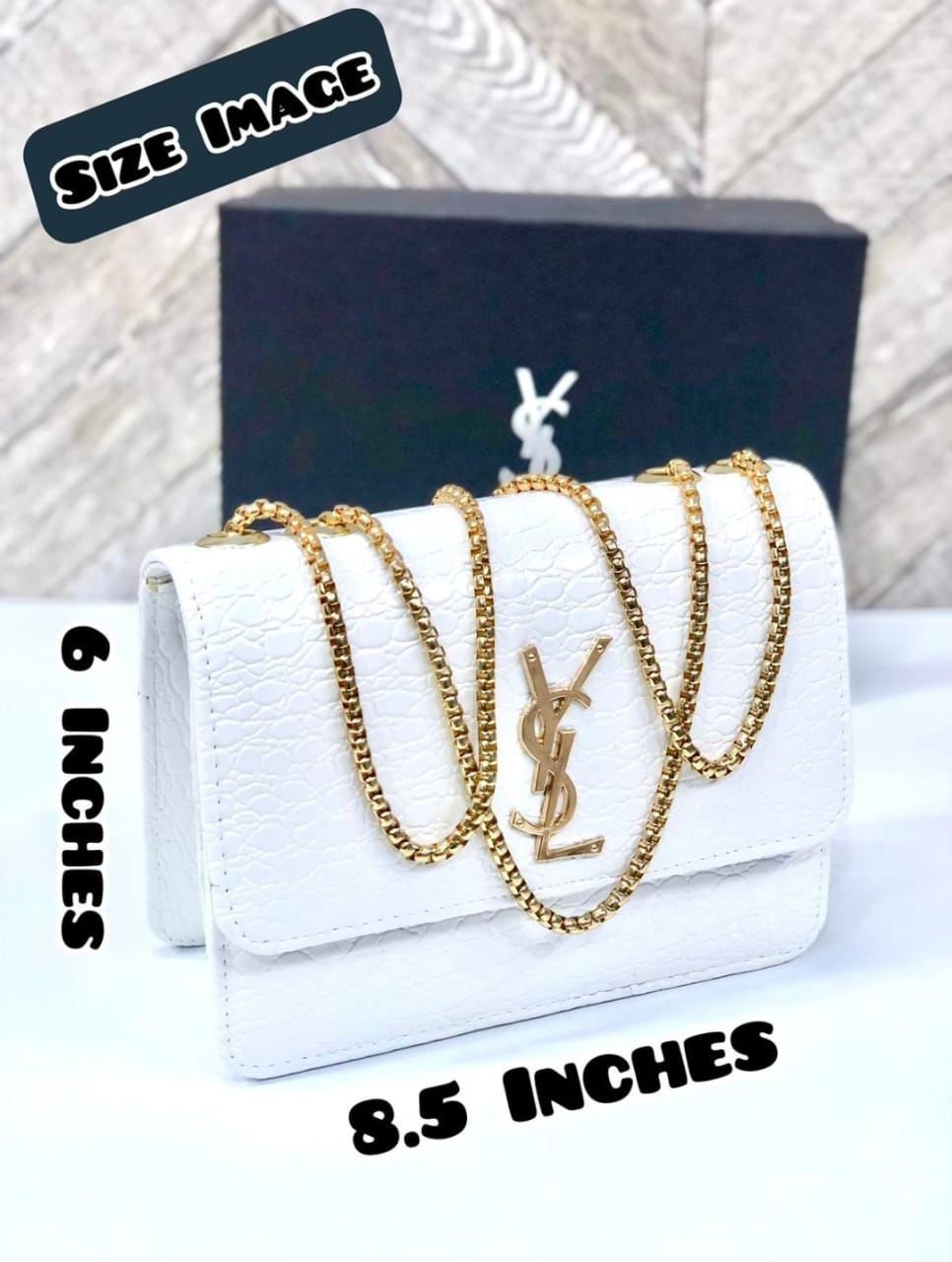 Premium Croc-Embossed Vegan Leather Crossbody Bag with Elegant Gold-Tone Chain Strap and Iconic Signature Hardware View Gallery - Pakistan